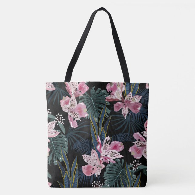 Bolso De Tela Tote floral rosa tropical hawaiano (Anverso)