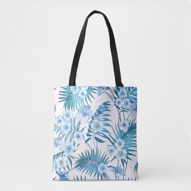 Bolso De Tela Tote floral tropical azul (Anverso)