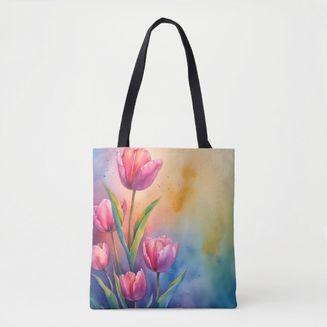Bolso De Tela Tote floral Tulips acuarela (Anverso)