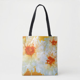 Bolso De Tela Tote Flores Naranja blanco