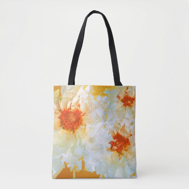 Bolso De Tela Tote Flores Naranja blanco (Anverso)
