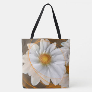 Bolso De Tela Tote Flores Naranja blanco negro