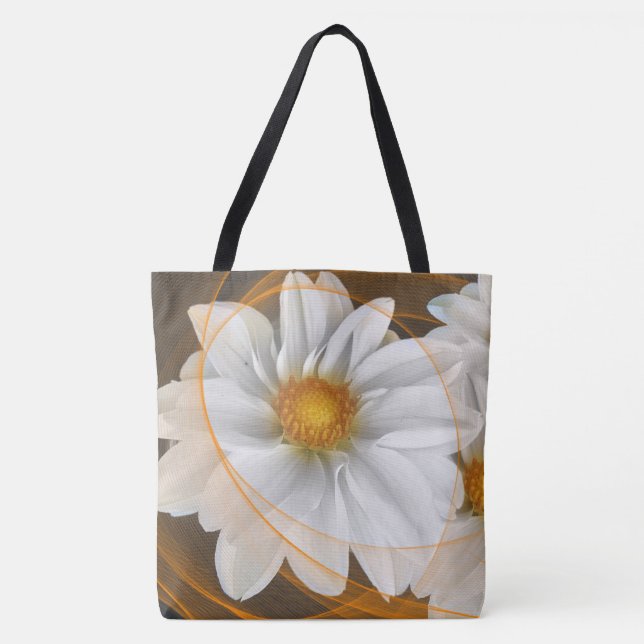 Bolso De Tela Tote Flores Naranja blanco negro (Anverso)