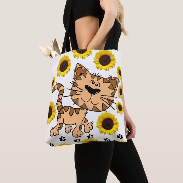 Bolso De Tela Tote Gato Gato De Girasol (Detalle)