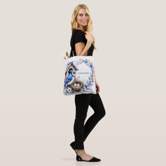 Bolso De Tela Tote Geai bleu sur nichoir – Illustration florale 