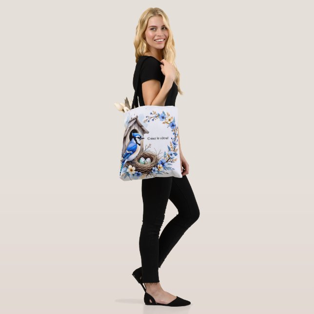 Bolso De Tela Tote Geai bleu sur nichoir – Illustration florale  (Puesto)