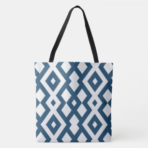 Bolso De Tela Tote geométrico del diseñador azul/blanco