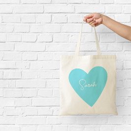 Bolso De Tela Tote Girly Blue Heart con nombre