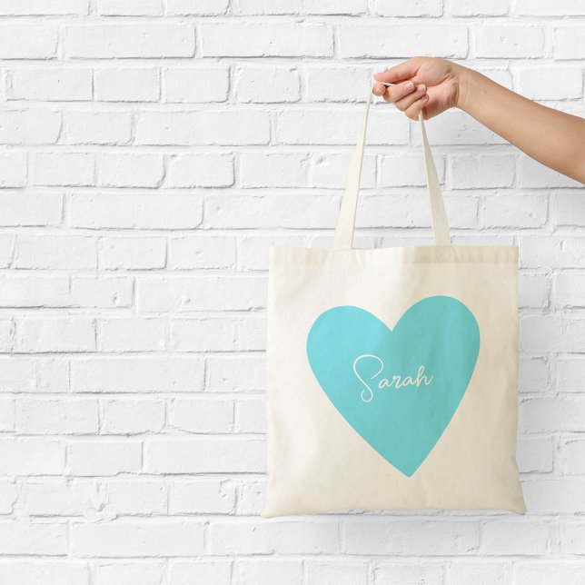 Bolso De Tela Tote Girly Blue Heart con nombre (Subido por el creador)