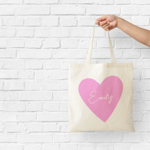 Tote Girly Pink Heart con Nombre