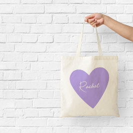 Bolso De Tela Tote Girly Purple Heart con nombre