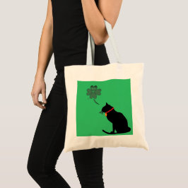 Bolso De Tela Tote Gráfico De Shamrock Blanco Y Verde De Gato