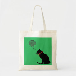 Bolso De Tela Tote Gráfico De Shamrock Blanco Y Verde De Gato