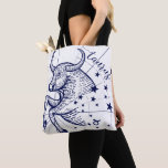 Bolso De Tela Tote gráfico monocromo Taurus Zodiac<br><div class="desc">Para nuestra colección monocromática de zodiaco hemos creado estos hermosos diseños de bolsas gráficas de tetas de color azul marino profundo, personalizado de una especie. La bolsa de tote contiene nuestra original obra de arte astrológica Taurus zodiac interpretada a mano en un color azul marino profundo. Se incorpora el elegante...</div>