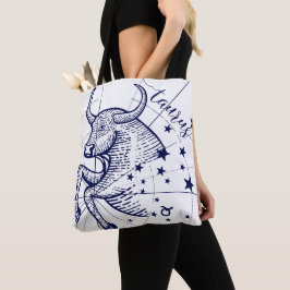 Bolso De Tela Tote gráfico monocromo Taurus Zodiac Navy y Gold
