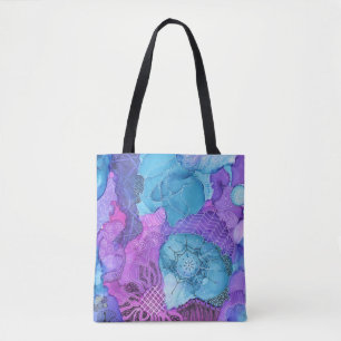 Bolso De Tela Tote grande del azul/de la lavanda
