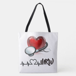 Bolso De Tela Tote grande del corazón y estetioscopio