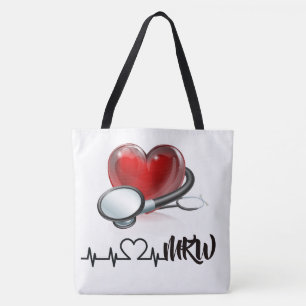 Bolso De Tela Tote grande del corazón y estetioscopio