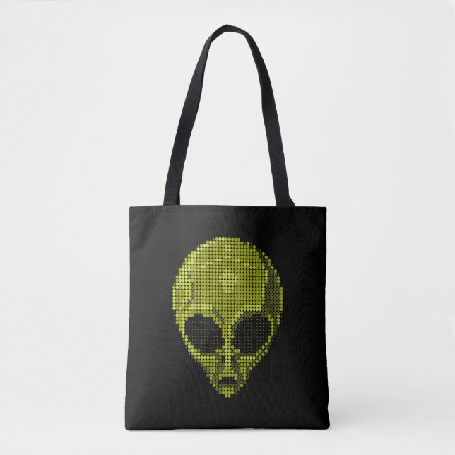 Bolso De Tela Tote Green Alien Head (Anverso)