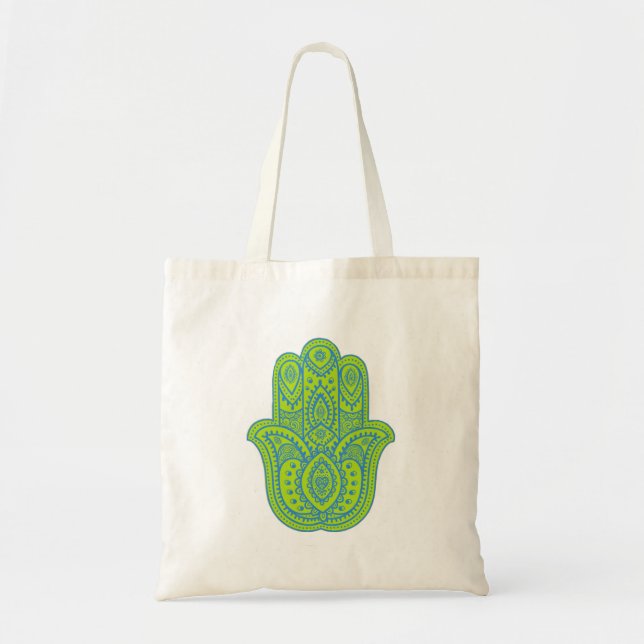 Bolso De Tela Tote Green Hamsa (Frente)