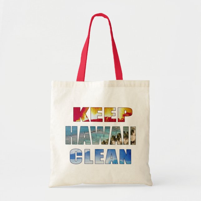 Bolso De Tela tote hawaiano "Mantén Hawaii limpio" (Frente)