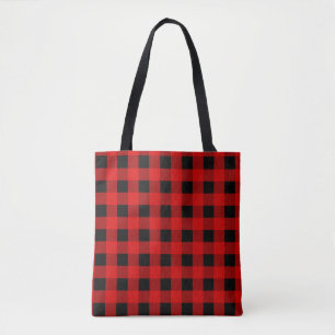 Bolso De Tela Tote Holiday gingham de búfalo rojo y negro