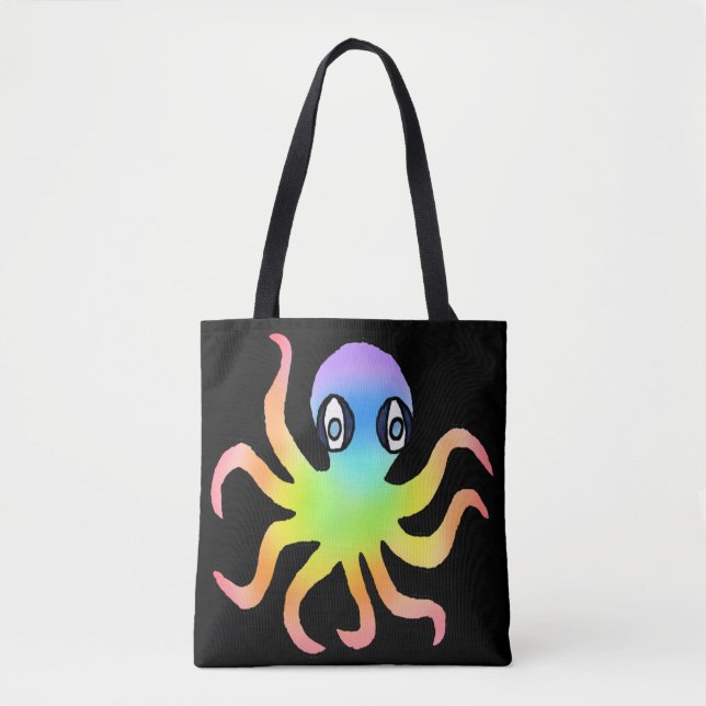 Bolso De Tela Tote integral - Octopus arcoiris (negro) (Anverso)