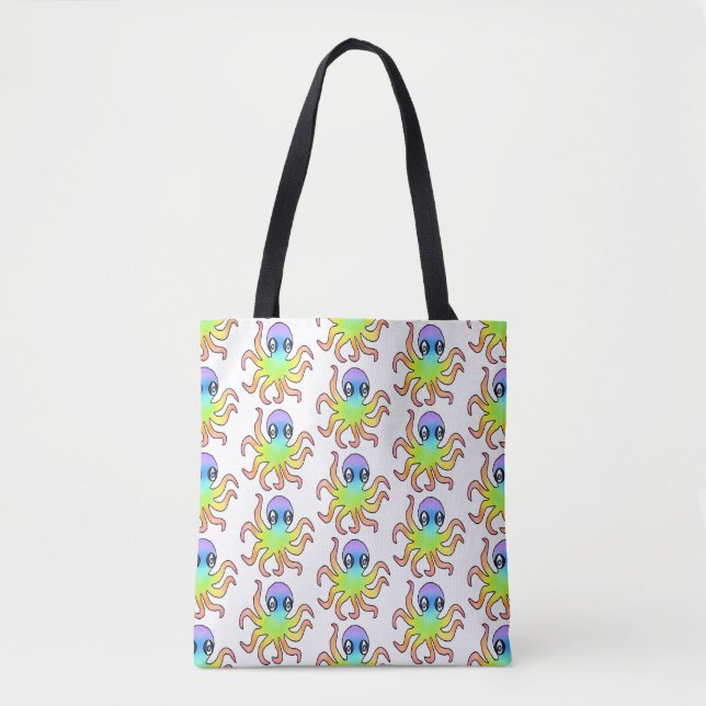 Bolso De Tela Tote integral - Octopus arcoiris (patrón blanco) (Anverso)