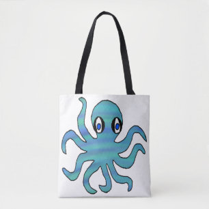 Bolso De Tela Tote integral - Octopus verde azul (blanco)