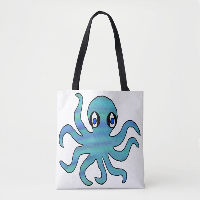 Bolso De Tela Tote integral - Octopus verde azul (blanco) (Anverso)