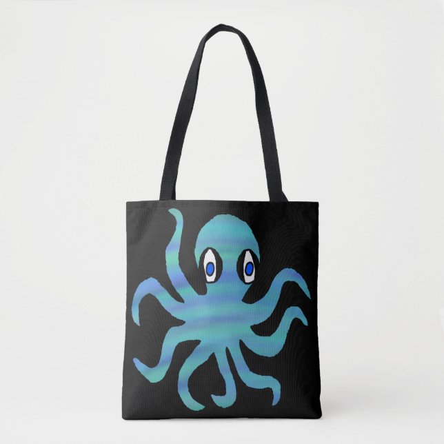 Bolso De Tela Tote integral - Octopus verde azul (negro) (Anverso)