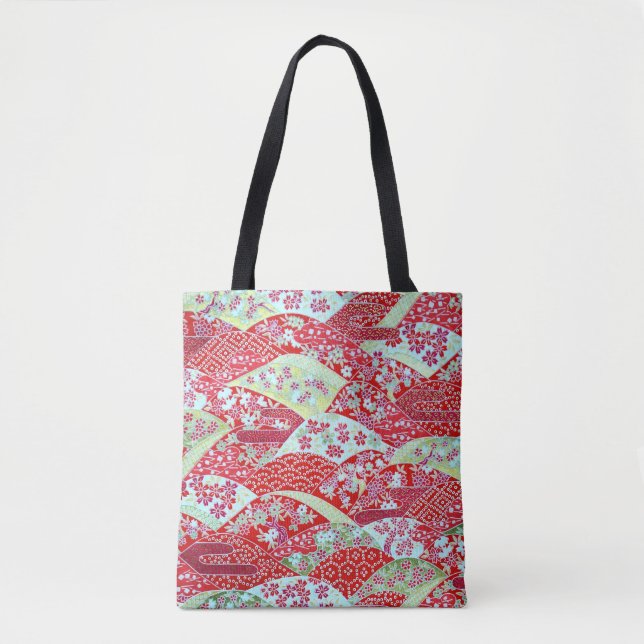 Bolso De Tela Tote japonés de flor roja de arte wahangki (Anverso)