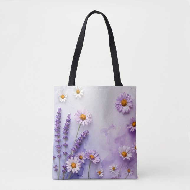 Bolso De Tela Tote Jardín de Flores Pastel Violet (Anverso)