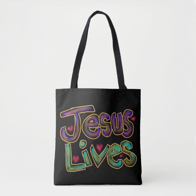 Bolso De Tela Tote “Jesus Lives” Christian Quote (Anverso)