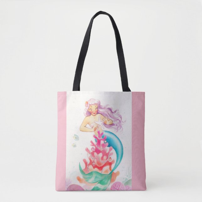 Bolso De Tela Tote lindo rosado de la sirena (Anverso)