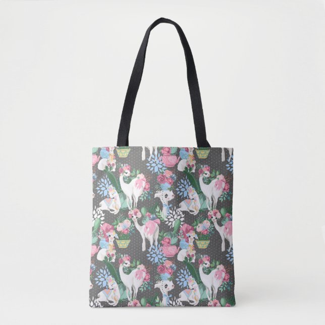 Bolso De Tela Tote Llamas y Flores (Anverso)