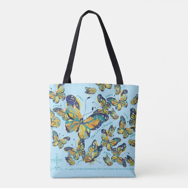 Bolso De Tela Tote Mariposa-Butterfly AQUA (Reverso)