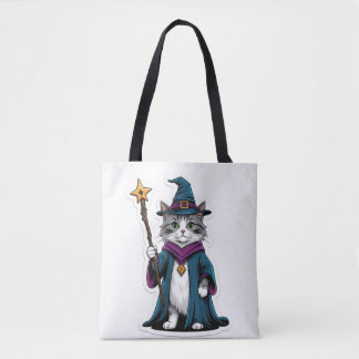 Bolso De Tela Tote Mini brujo gato con bastón mágico