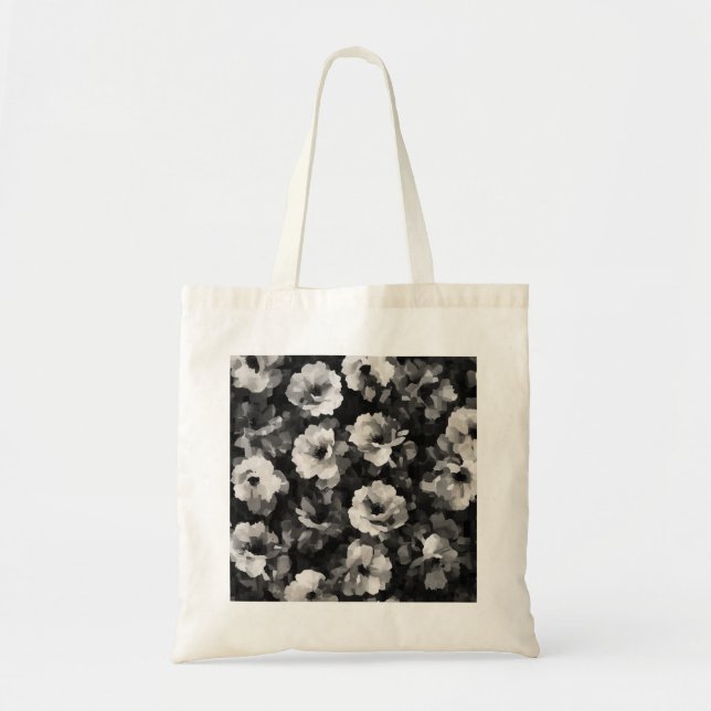 Bolso De Tela Tote monocromo floral pixelado (Frente)