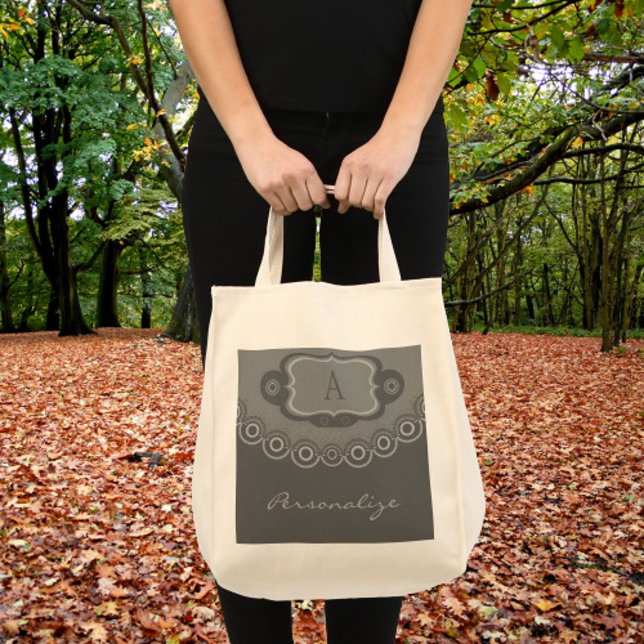 Bolso De Tela Tote monograma de hongos profundos (Deep Sage Ringlets Monogram Tote)