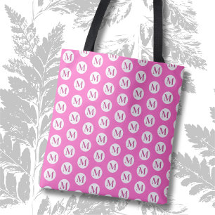 Bolso De Tela Tote monograma de punto de polka rosa