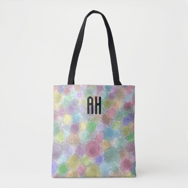 Bolso De Tela Tote Monograma de puntos de arco iris (Anverso)