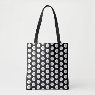 Bolso De Tela Tote Monograma de puntos de polka negra