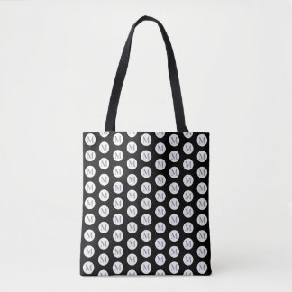 Bolso De Tela Tote Monograma de puntos de polka negra