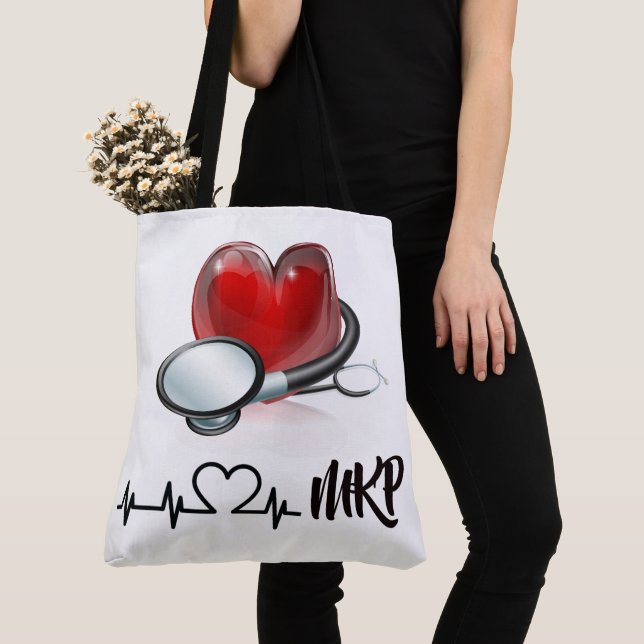 Bolso De Tela Tote monograma grande del corazón y estetioscopio (Detalle)