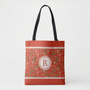 Bolso De Tela Tote Monograma Navidad Woodlands