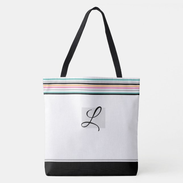 Bolso De Tela Tote monogramado moderno de banda contemporánea (Anverso)