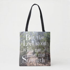 Bolso De Tela Tote natural con verso de Timothy 4:17
