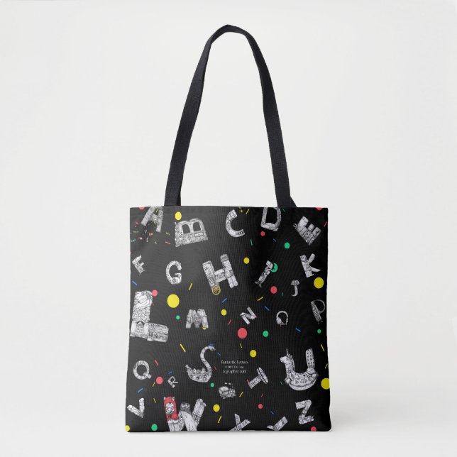 Bolso De Tela Tote negro de las letras fantásticas (Anverso)