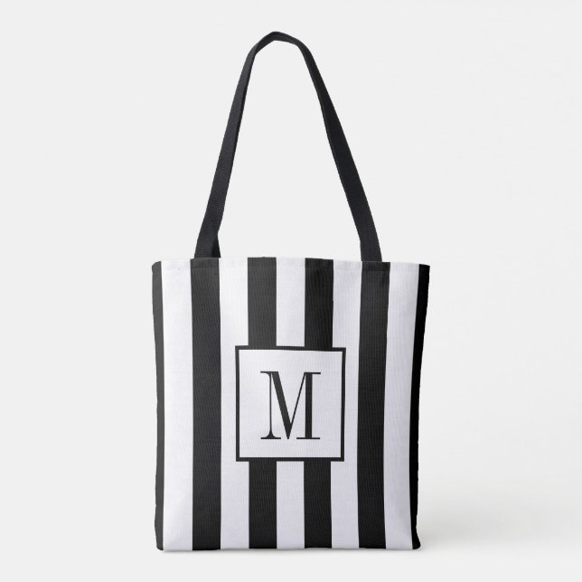 Bolso De Tela Tote negro y blanco trenzado monogramado (Reverso)